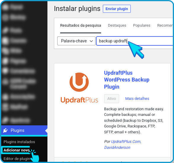 Instalando o plugin UpdraftPlus Backup