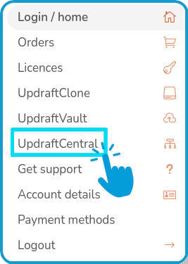 Painel do usuário para acesso a Central UpdraftPlus