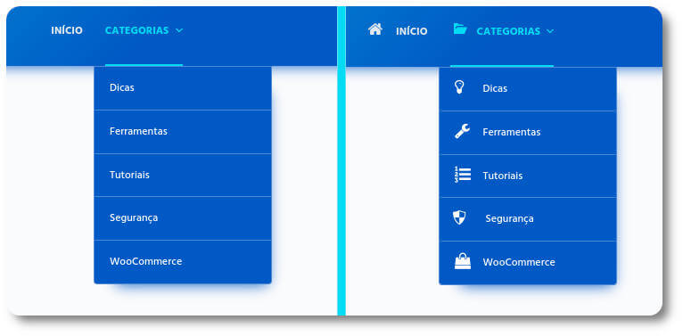 Ícones no menu de sites WordPress